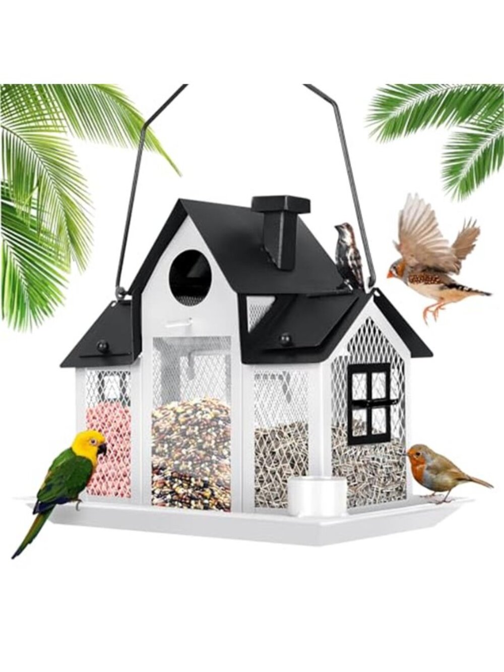 Solar Bird Feeders House for Outside Hanging, Metal Wild Bird Feeder for Outdoor